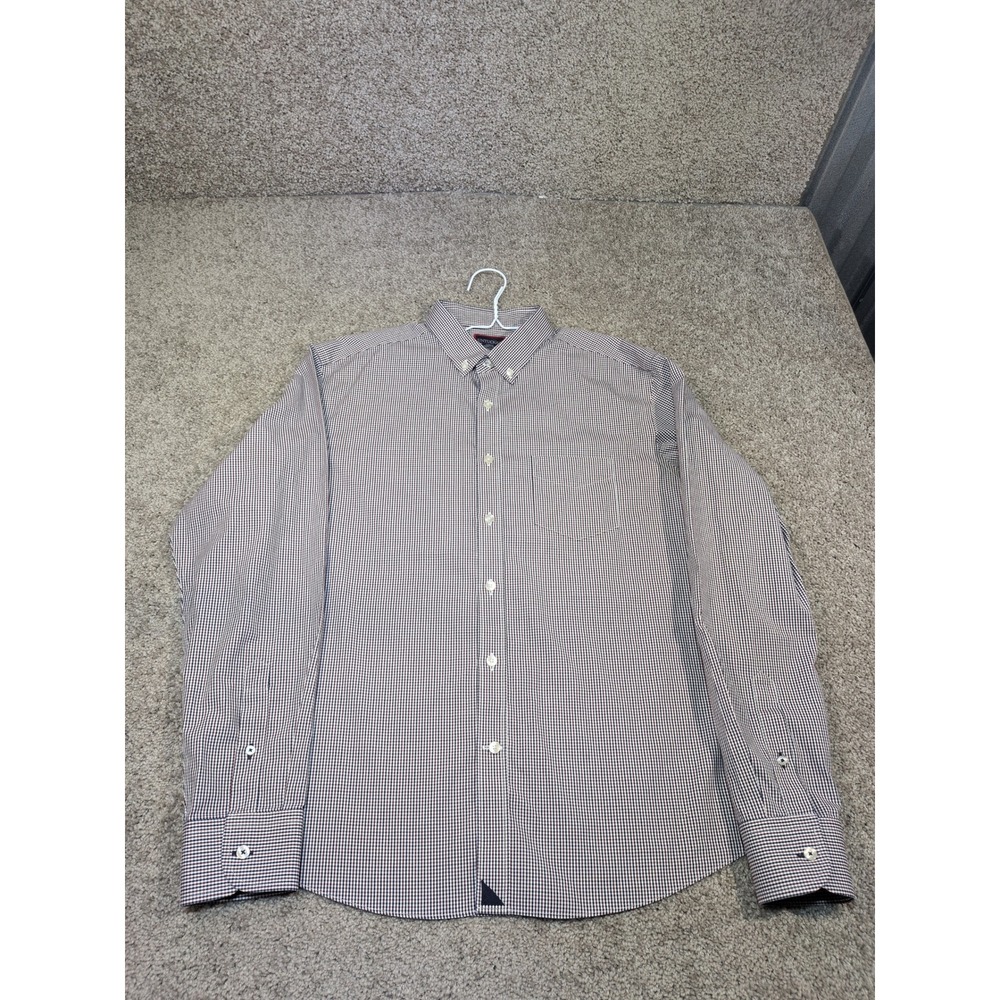 UNTUCKit Mens Large Burgundy Navy Gingham Wrinkle Free Cotton Button Down Shirt